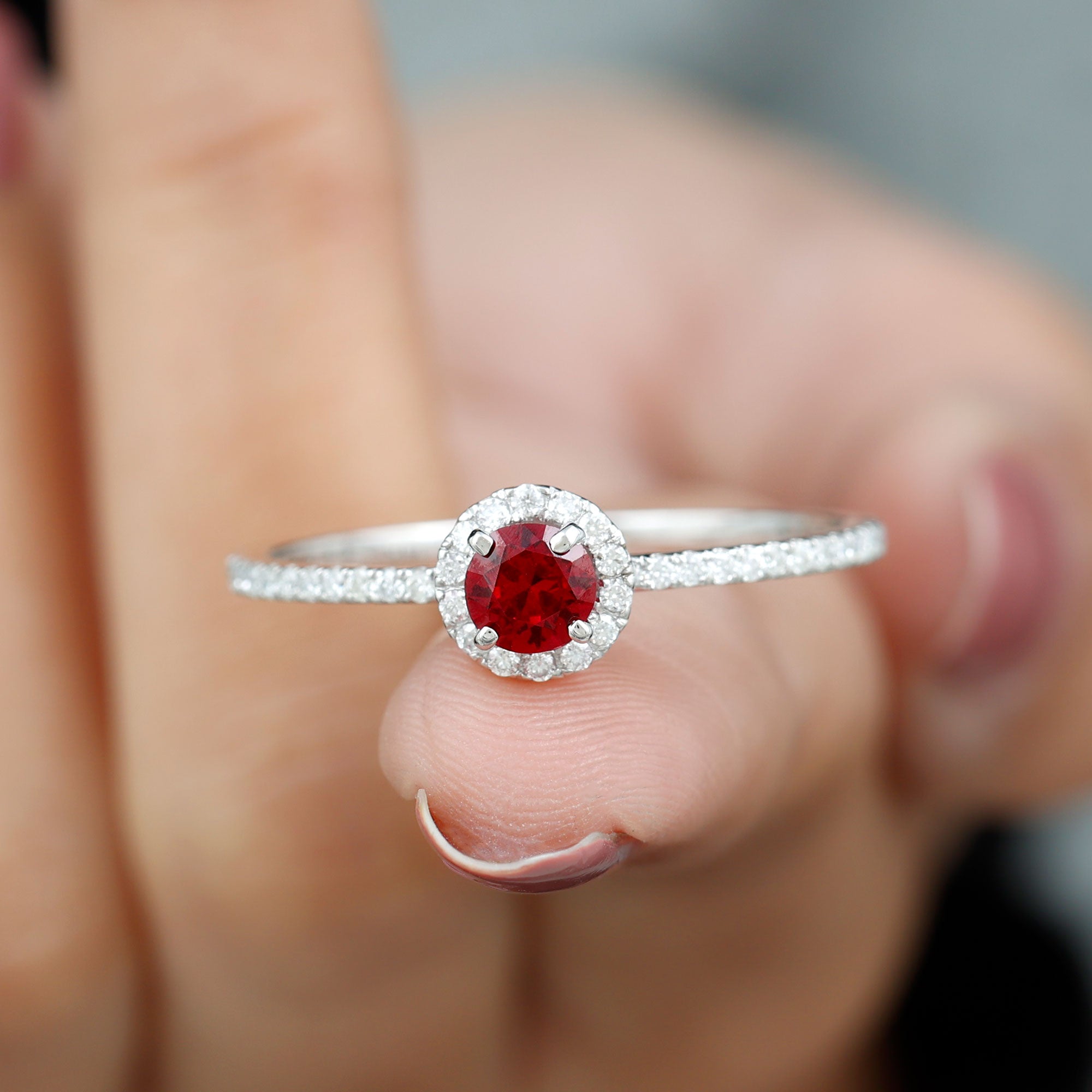 1 CT Minimal Created Ruby and Diamond Engagement Ring Lab Created Ruby - ( AAAA ) - Quality - Rosec Jewels