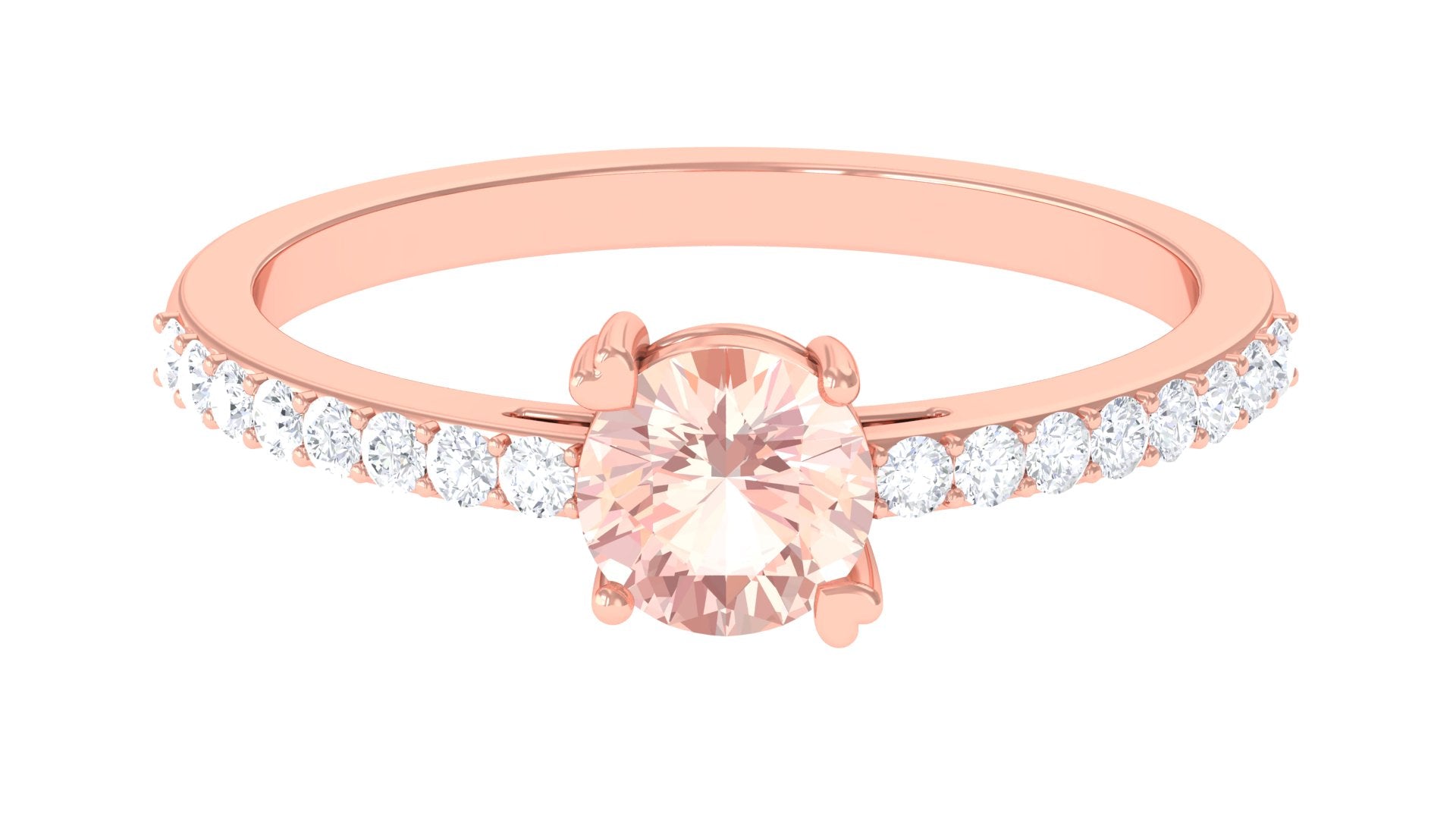 Designer Morganite Solitaire Promise Ring with Diamond Morganite - ( AAA ) - Quality - Rosec Jewels