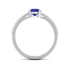 Round Shape Solitaire Created Blue Sapphire Designer Promise Ring with Diamond Lab Created Blue Sapphire - ( AAAA ) - Quality - Rosec Jewels