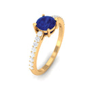 Round Shape Solitaire Created Blue Sapphire Designer Promise Ring with Diamond Lab Created Blue Sapphire - ( AAAA ) - Quality - Rosec Jewels