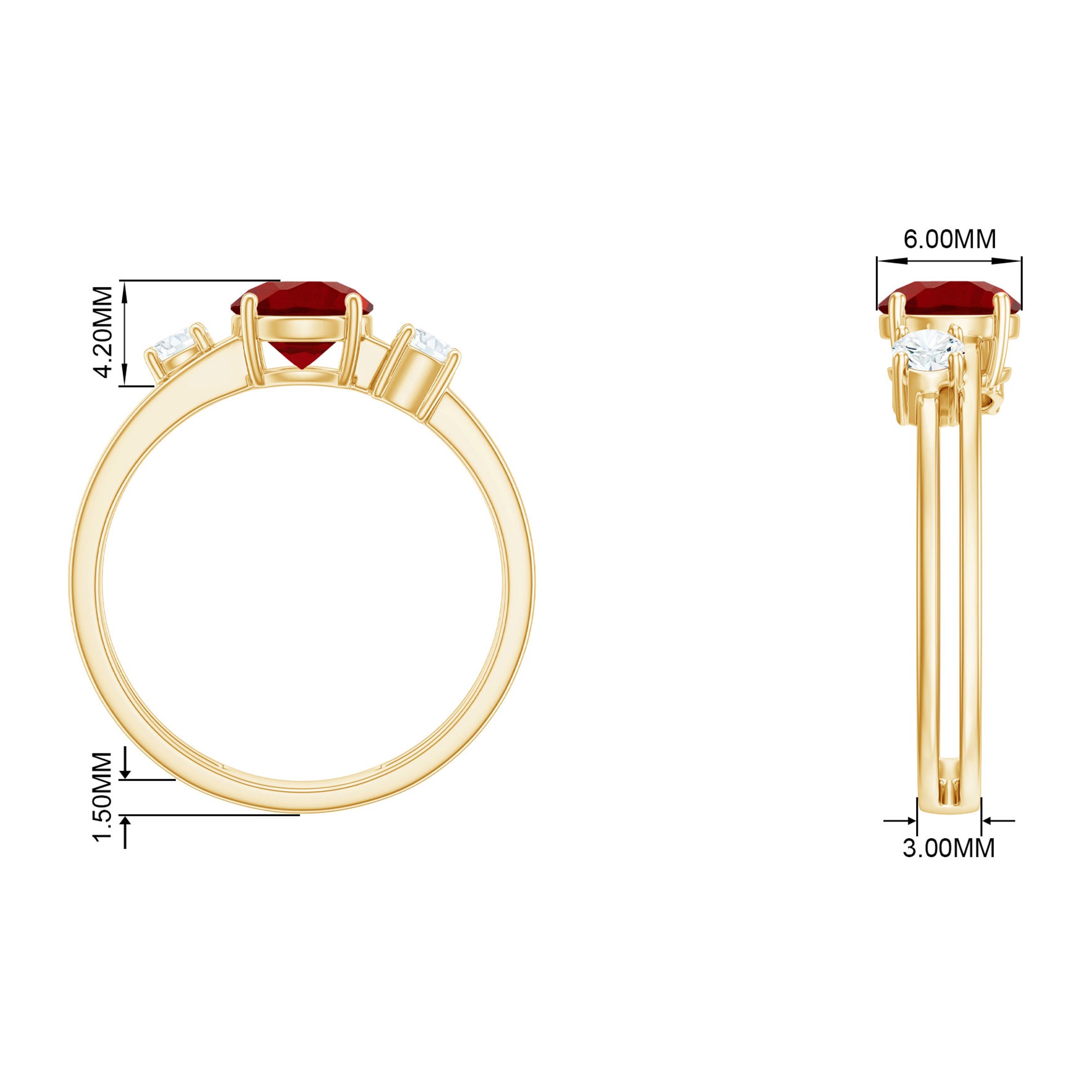 Solitaire Created Ruby Double Band Ring with Diamond Lab Created Ruby - ( AAAA ) - Quality - Rosec Jewels