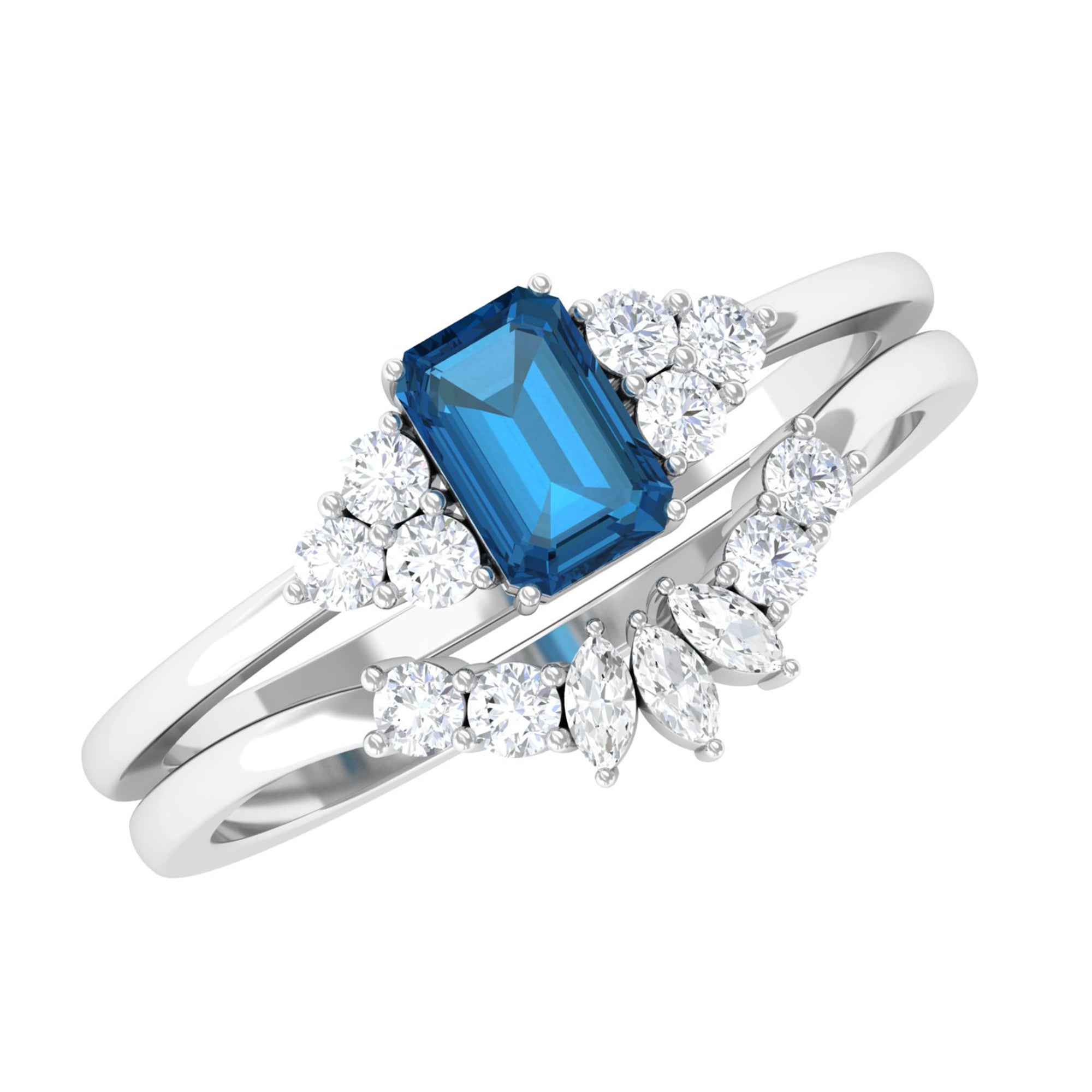 1.50 CT London Blue Topaz and Diamond Ring Set London Blue Topaz - ( AAA ) - Quality - Rosec Jewels