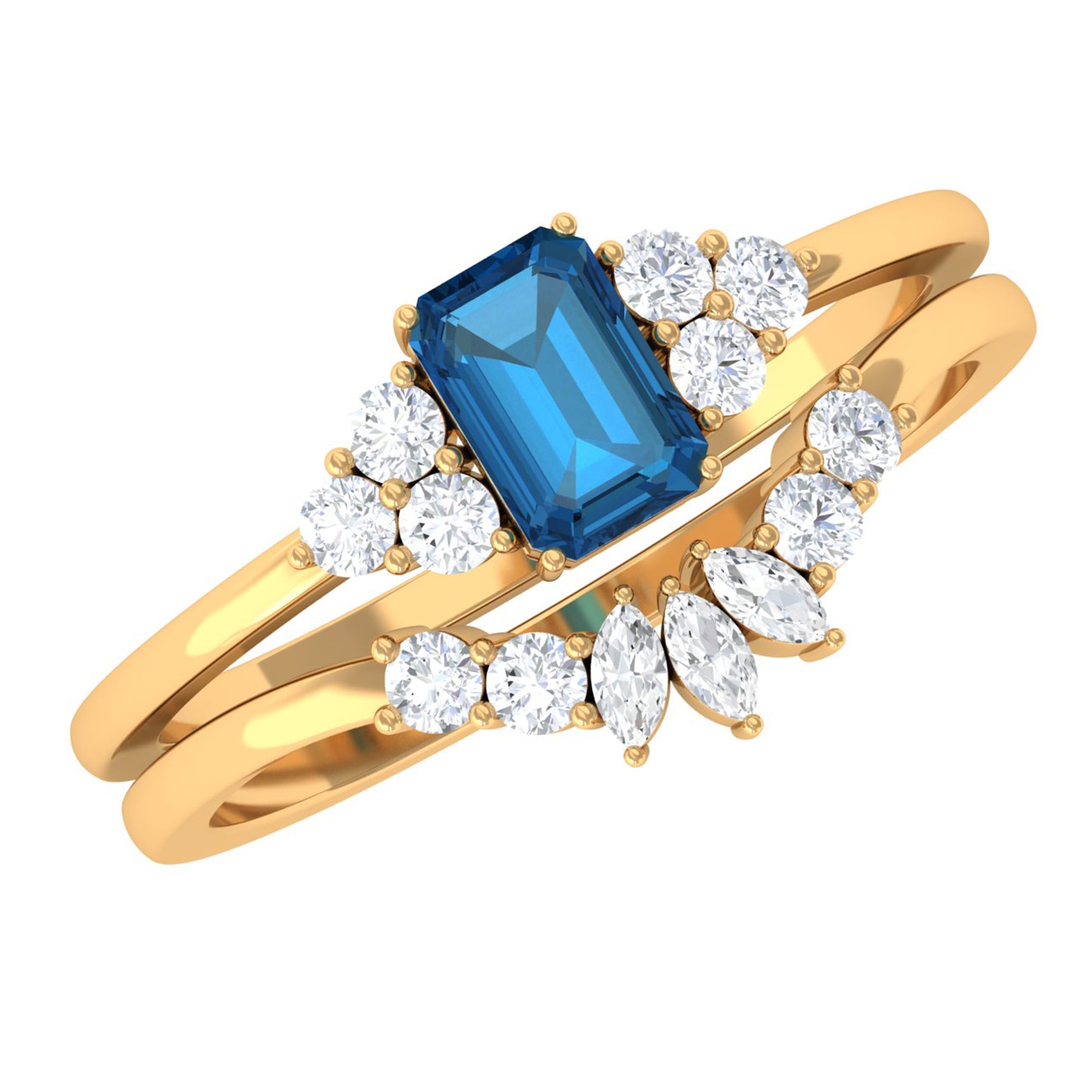 1.50 CT London Blue Topaz and Diamond Ring Set London Blue Topaz - ( AAA ) - Quality - Rosec Jewels