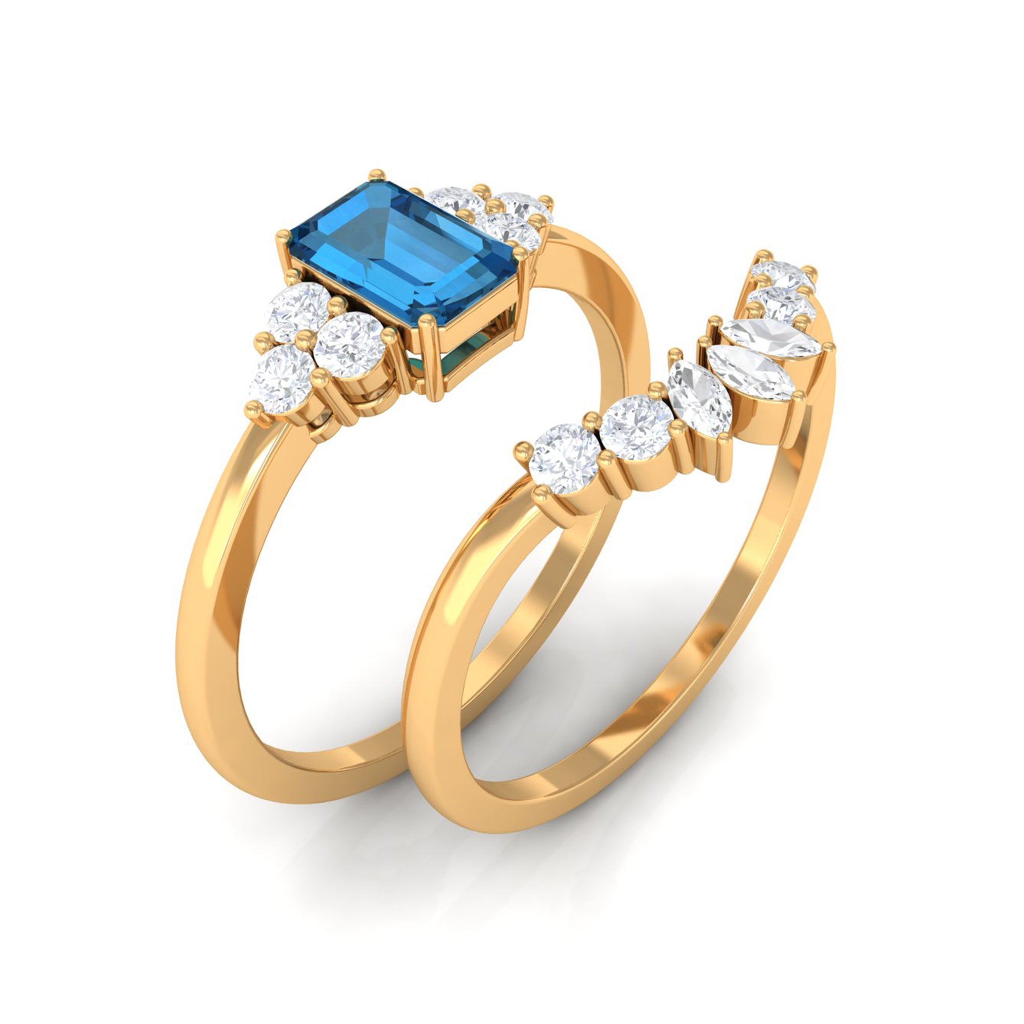 1.50 CT London Blue Topaz and Diamond Ring Set London Blue Topaz - ( AAA ) - Quality - Rosec Jewels