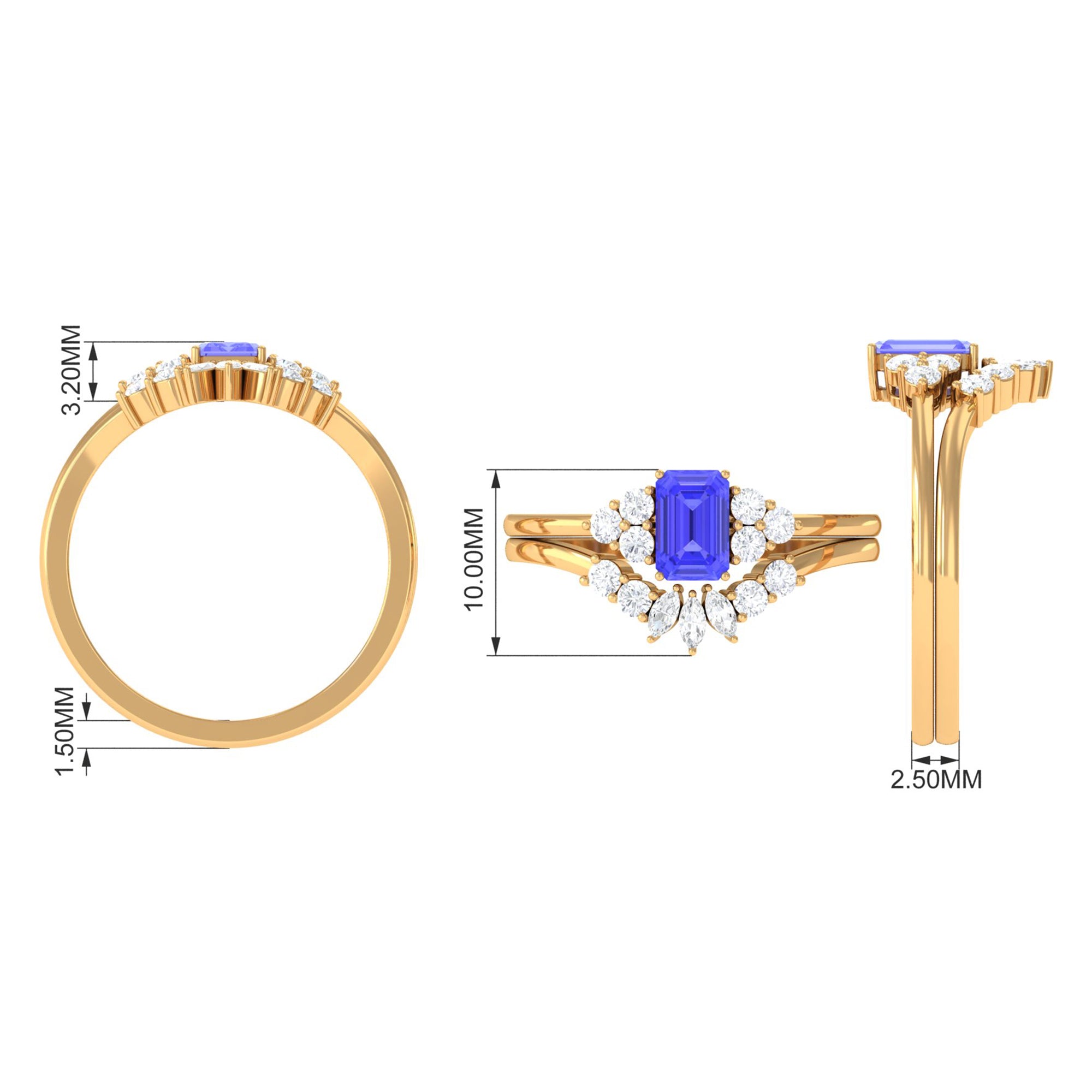 Emerald Cut Tanzanite Solitaire Ring Set with Diamond Tanzanite - ( AAA ) - Quality - Rosec Jewels