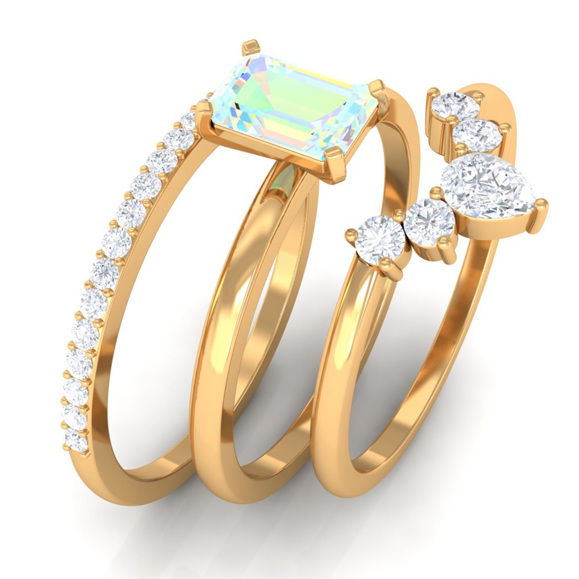 Solitaire Ethiopian Opal Trio Wedding Ring Set with Moissanite Ethiopian Opal - ( AAA ) - Quality - Rosec Jewels