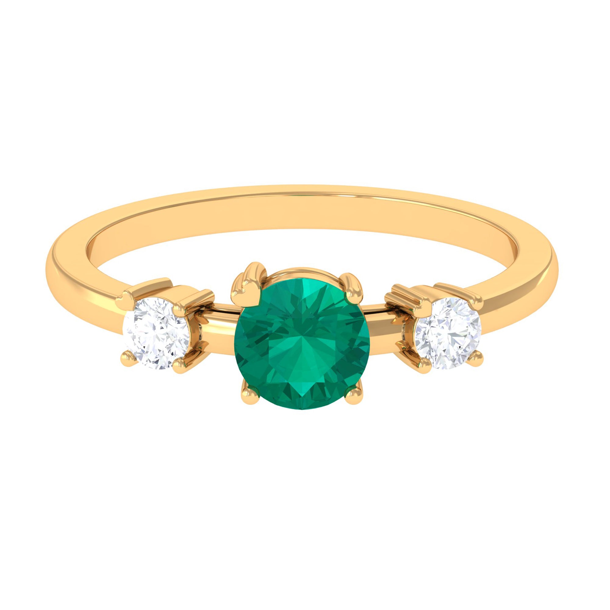 Minimal Promise Ring with Emerald and Diamond Emerald - ( AAA ) - Quality - Rosec Jewels