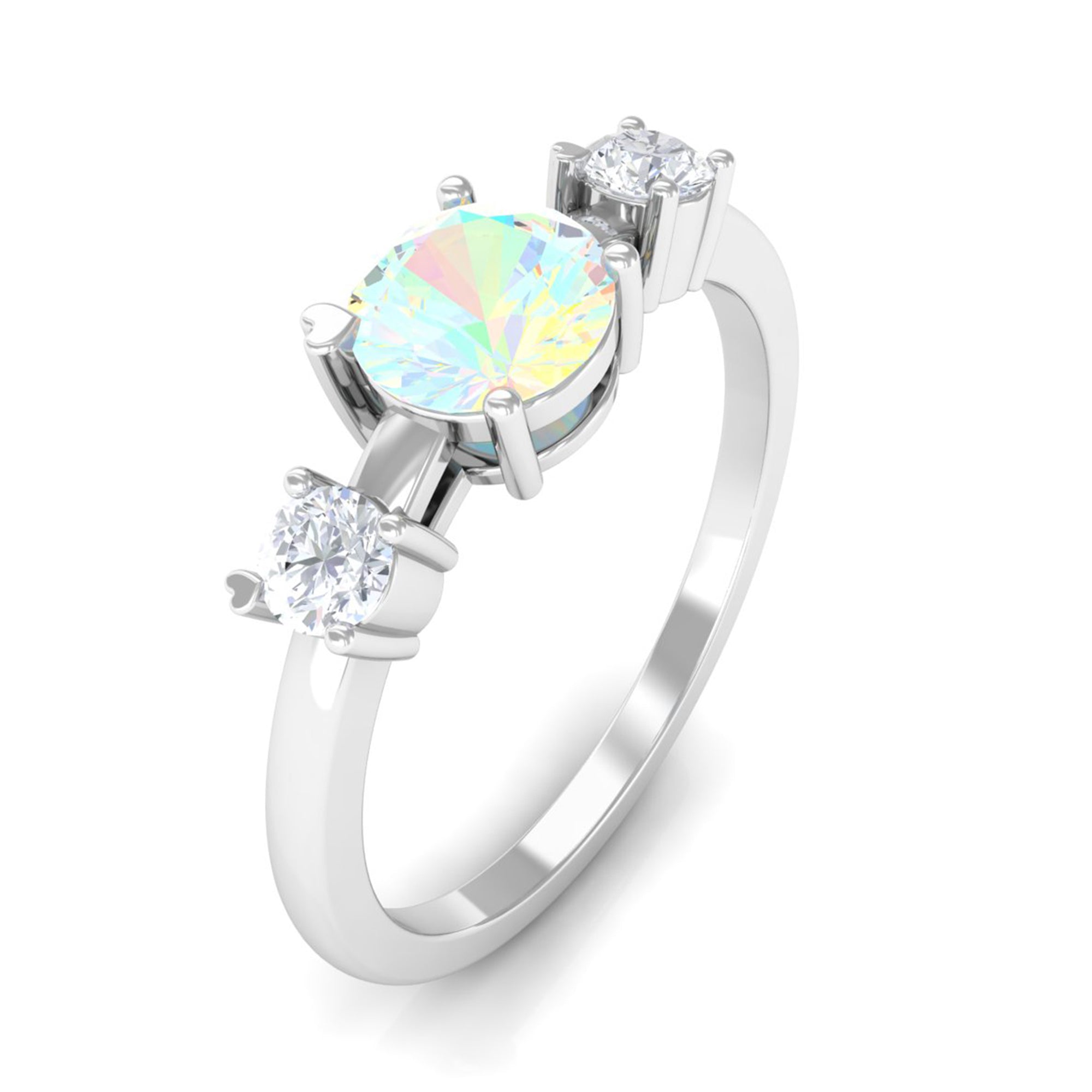 Real Ethiopian Opal and Diamond Three Stone Promise Ring Ethiopian Opal - ( AAA ) - Quality - Rosec Jewels