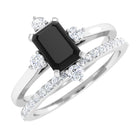 Created Black Diamond Solitaire Engagement Ring Set with Diamond Lab Created Black Diamond - ( AAAA ) - Quality - Rosec Jewels