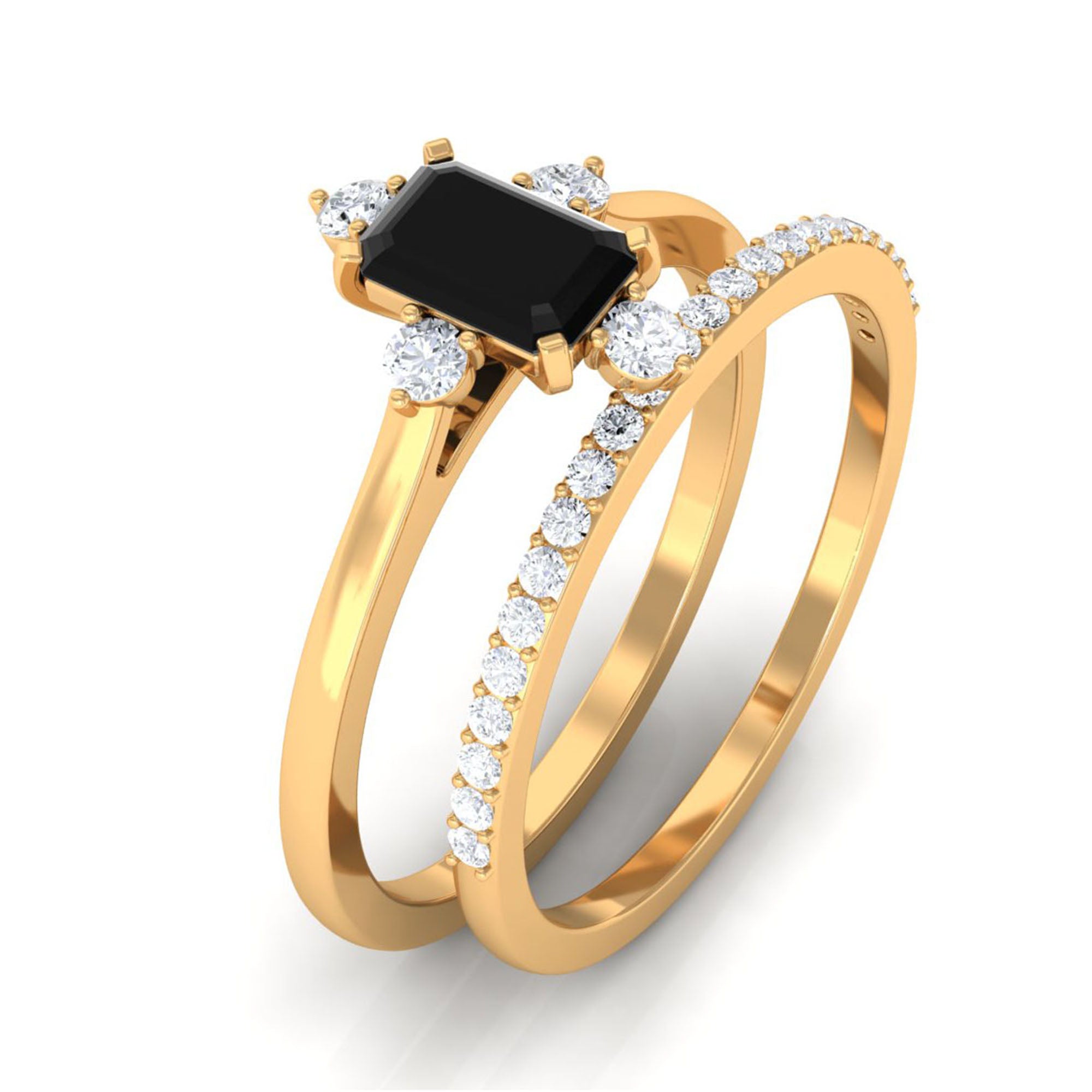 Created Black Diamond Solitaire Engagement Ring Set with Diamond Lab Created Black Diamond - ( AAAA ) - Quality - Rosec Jewels