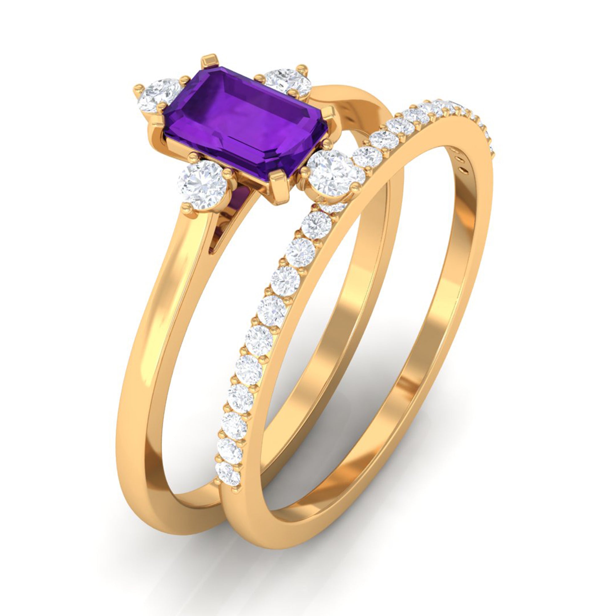 1.25 Ct Octagon Solitaire Amethyst and Diamond Ring Set Amethyst - ( AAA ) - Quality - Rosec Jewels