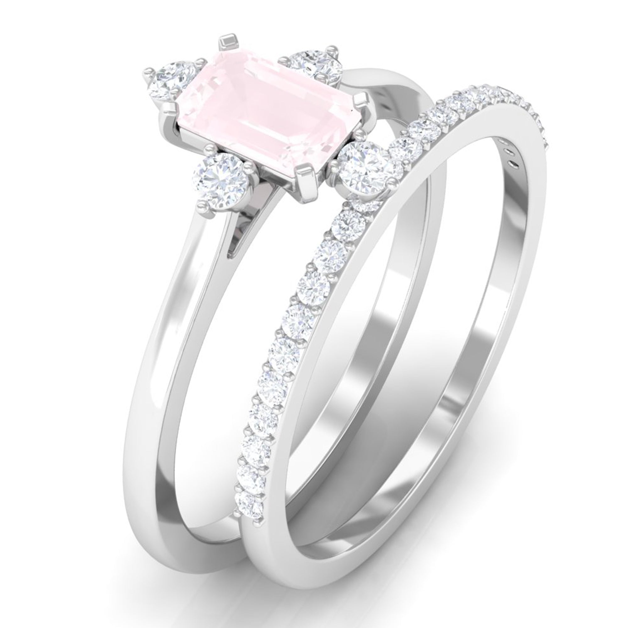 1.25 CT Real Rose Quartz and Diamond Ring Set Rose Quartz - ( AAA ) - Quality - Rosec Jewels