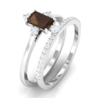 Octagon Cut Smoky Quartz and Diamond Ring Set Smoky Quartz - ( AAA ) - Quality - Rosec Jewels