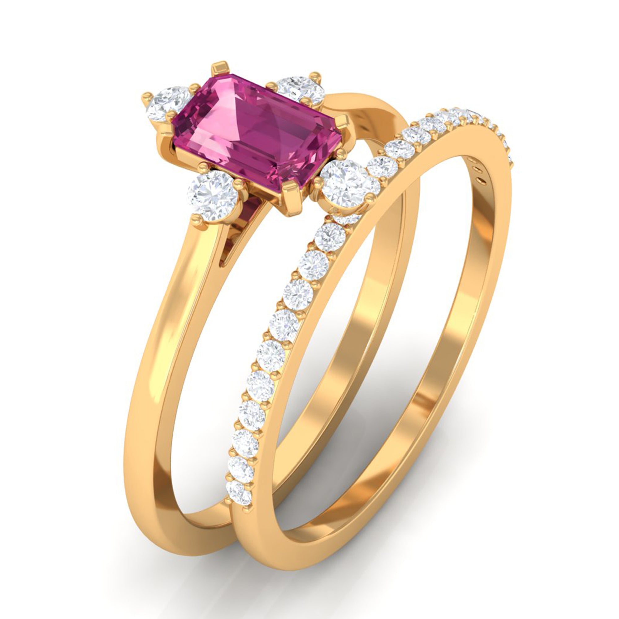 1.25 CT Real Pink Tourmaline Solitaire Ring Set with Diamond Pink Tourmaline - ( AAA ) - Quality - Rosec Jewels