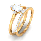 Natural Moonstone Solitaire Ring Set with Diamond Moonstone - ( AAA ) - Quality - Rosec Jewels