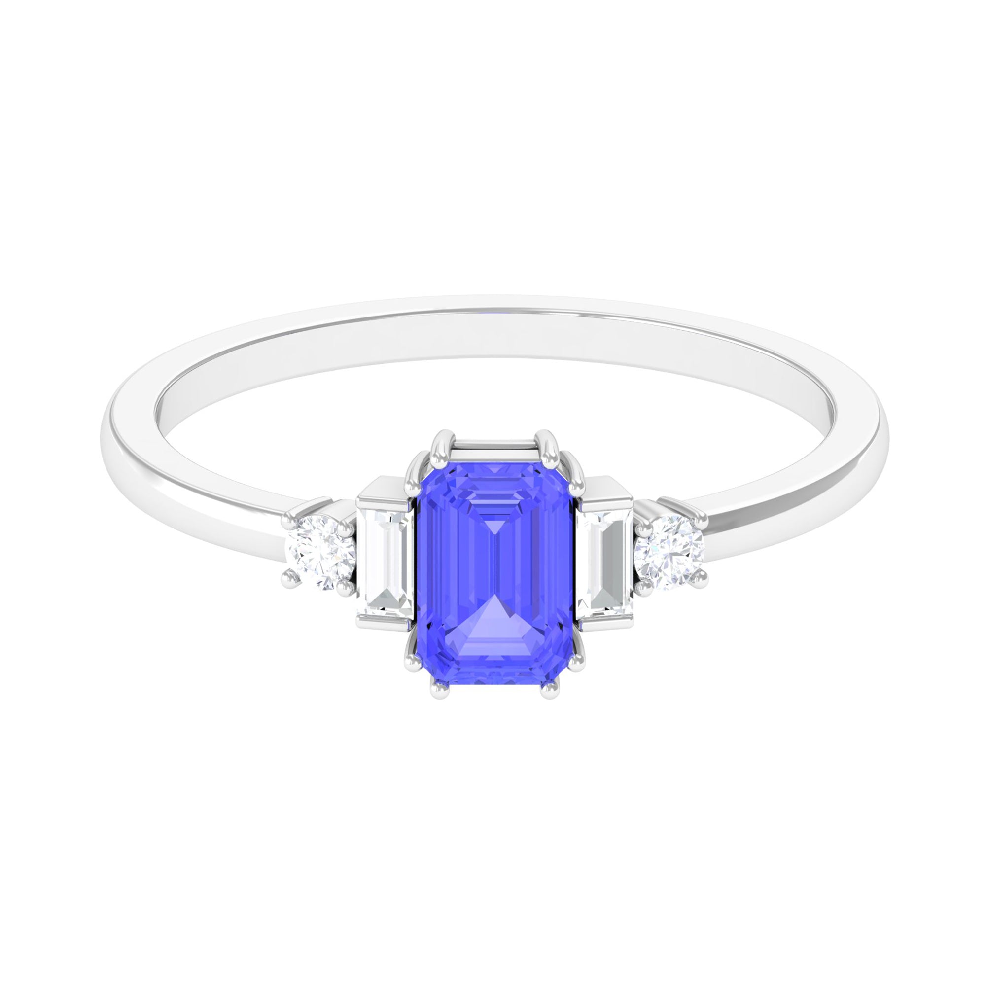 Octagon Cut Tanzanite Solitaire Ring with Diamond Tanzanite - ( AAA ) - Quality - Rosec Jewels