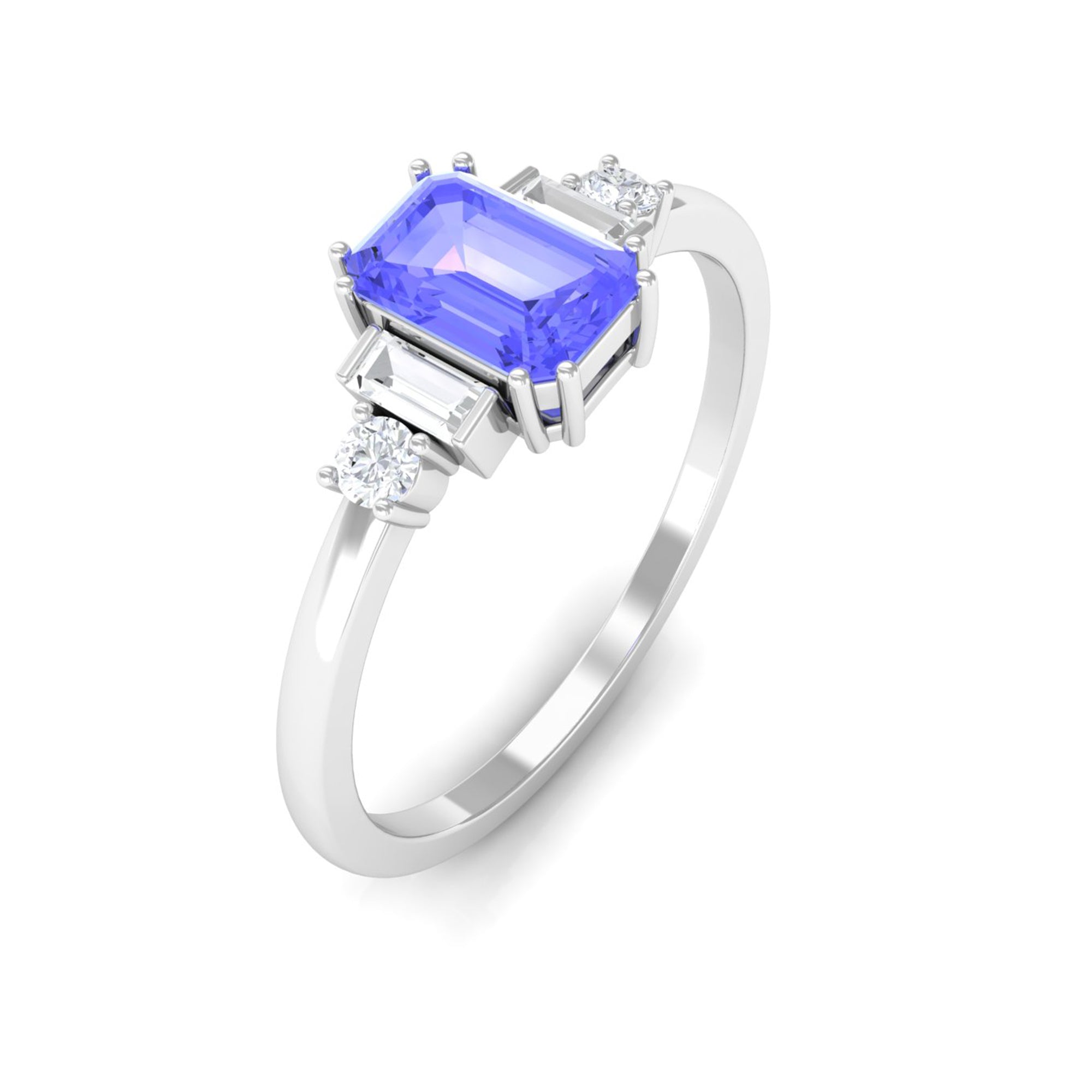 Octagon Cut Tanzanite Solitaire Ring with Diamond Tanzanite - ( AAA ) - Quality - Rosec Jewels