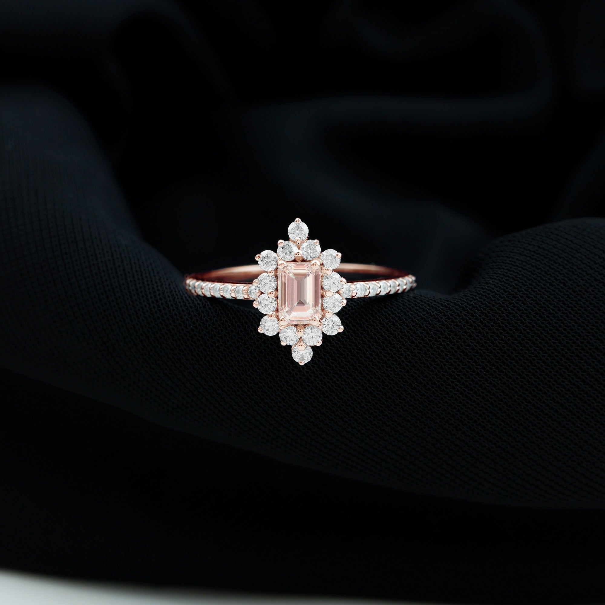 Vintage Morganite and Diamond Halo Engagement Ring Morganite - ( AAA ) - Quality - Rosec Jewels