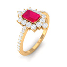 Vintage Inspired Ruby and Diamond Halo Engagement Ring Ruby - ( AAA ) - Quality - Rosec Jewels