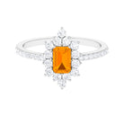 Vintage Fire Opal and Diamond Halo Engagement Ring Fire Opal - ( AAA ) - Quality - Rosec Jewels