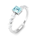 Octagon Aquamarine Solitaire Ring with Diamond Side Stones Aquamarine - ( AAA ) - Quality - Rosec Jewels