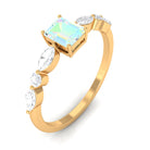 3/4 CT Octagon Ethiopian Opal Solitaire Ring with Diamond Side Stones Ethiopian Opal - ( AAA ) - Quality - Rosec Jewels