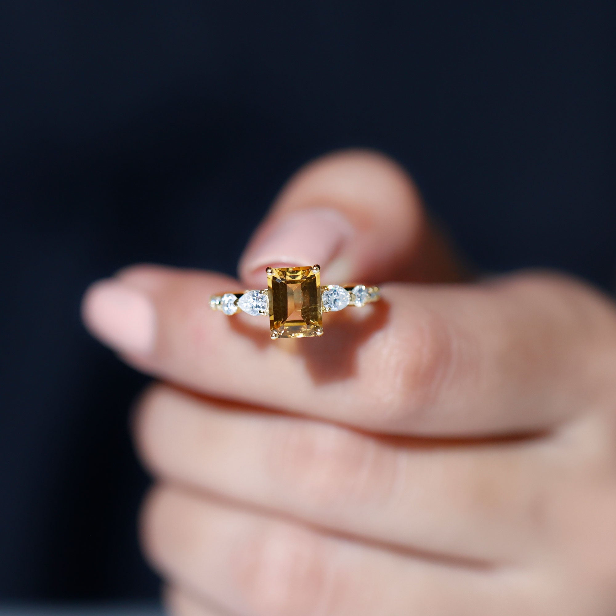 1.75 CT Classic Citrine Solitaire Ring with Moissanite Stones Citrine - ( AAA ) - Quality - Rosec Jewels