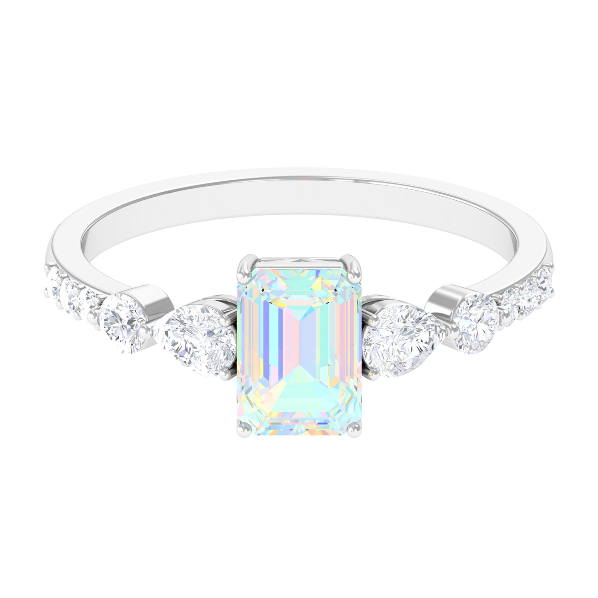 Natural Ethiopian Opal Solitaire Ring with Moissanite Stones Ethiopian Opal - ( AAA ) - Quality - Rosec Jewels