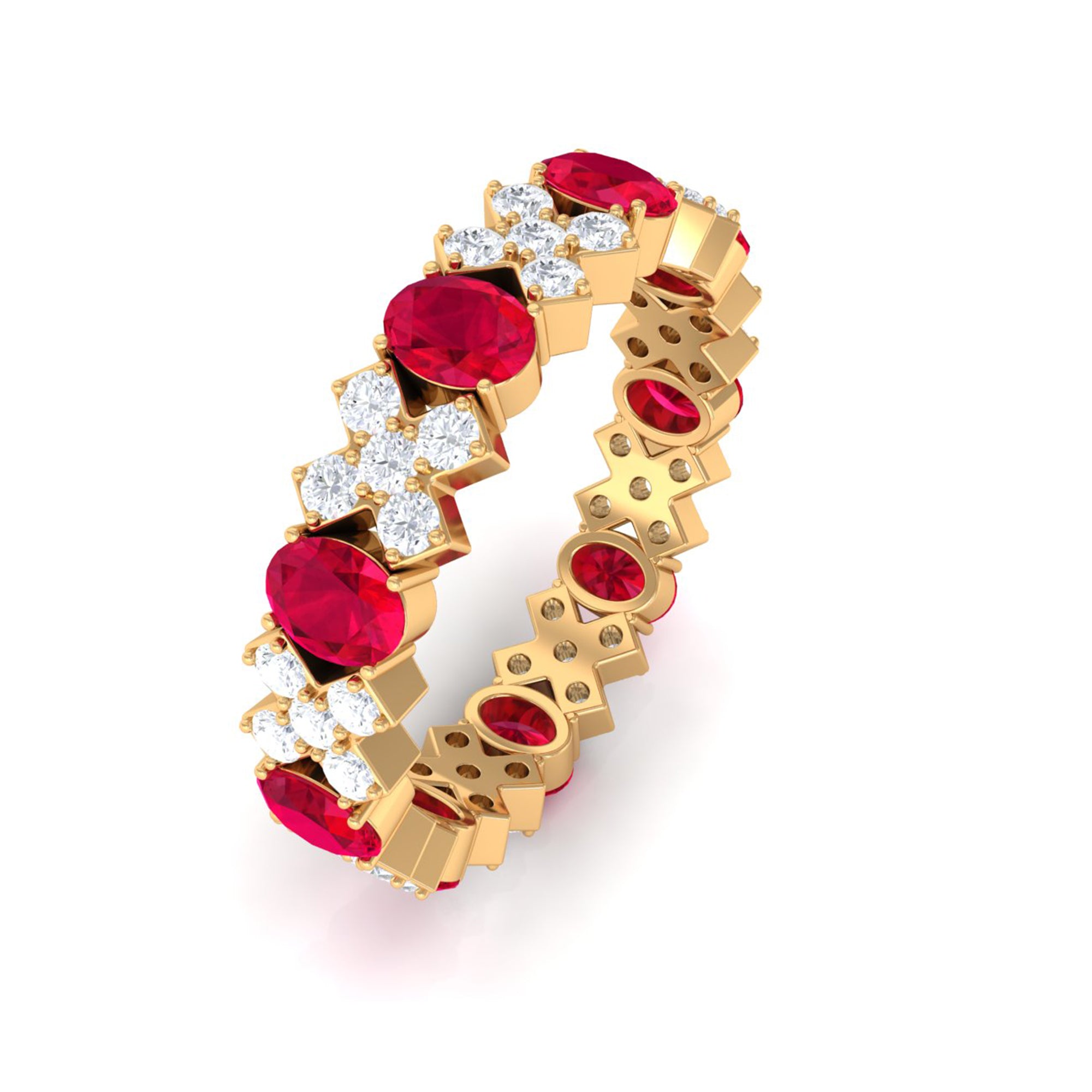 Created Ruby and Moissanite Designer Eternity Band Ring Lab Created Ruby - ( AAAA ) - Quality - Rosec Jewels