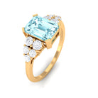 Designer Aquamarine Solitaire Engagement Ring with Diamond Aquamarine - ( AAA ) - Quality - Rosec Jewels