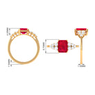 Emerald Cut Created Ruby and Diamond Designer Engagement Ring Lab Created Ruby - ( AAAA ) - Quality - Rosec Jewels