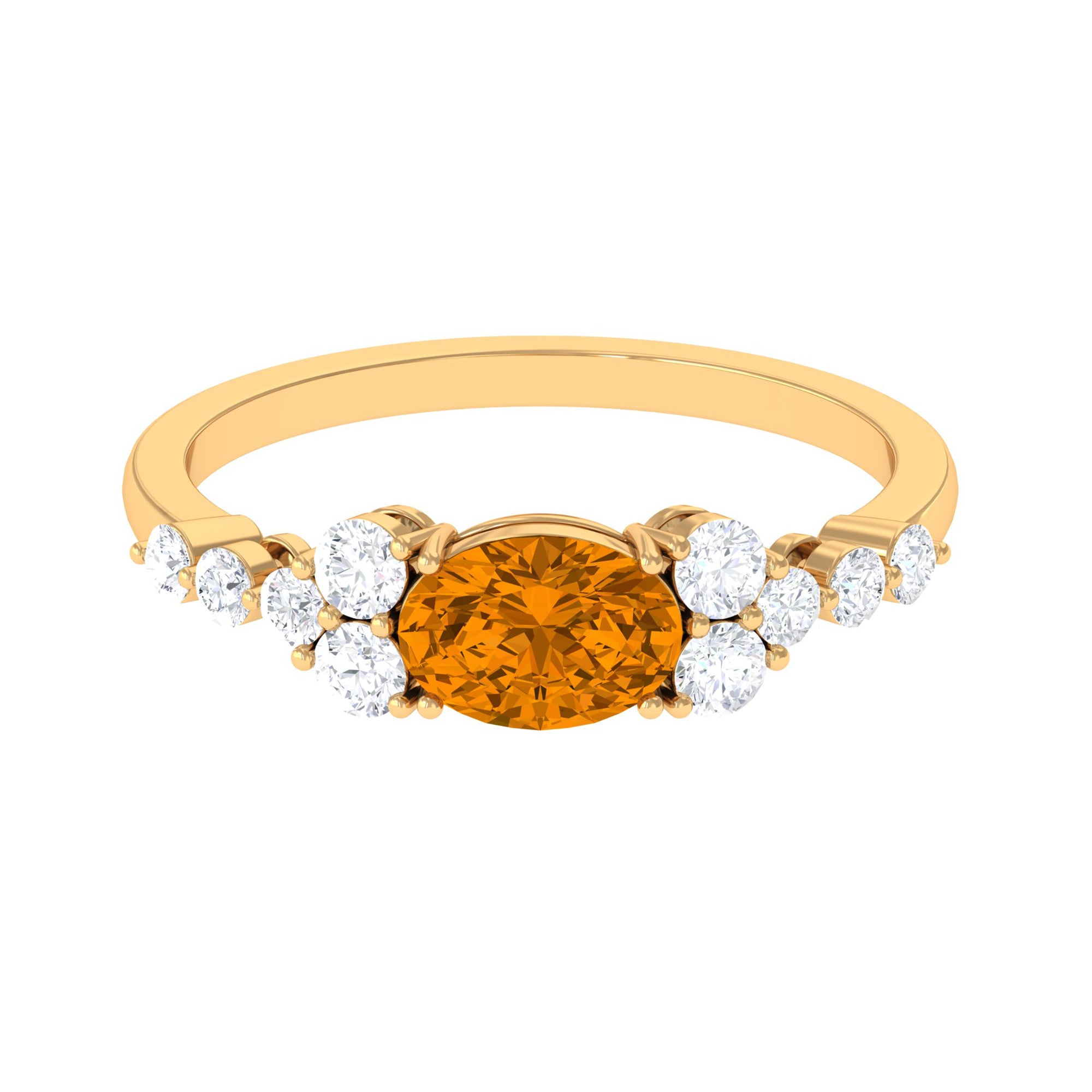 1.50 CT Oval Cut Citrine Solitaire East West Ring with Diamond Citrine - ( AAA ) - Quality - Rosec Jewels