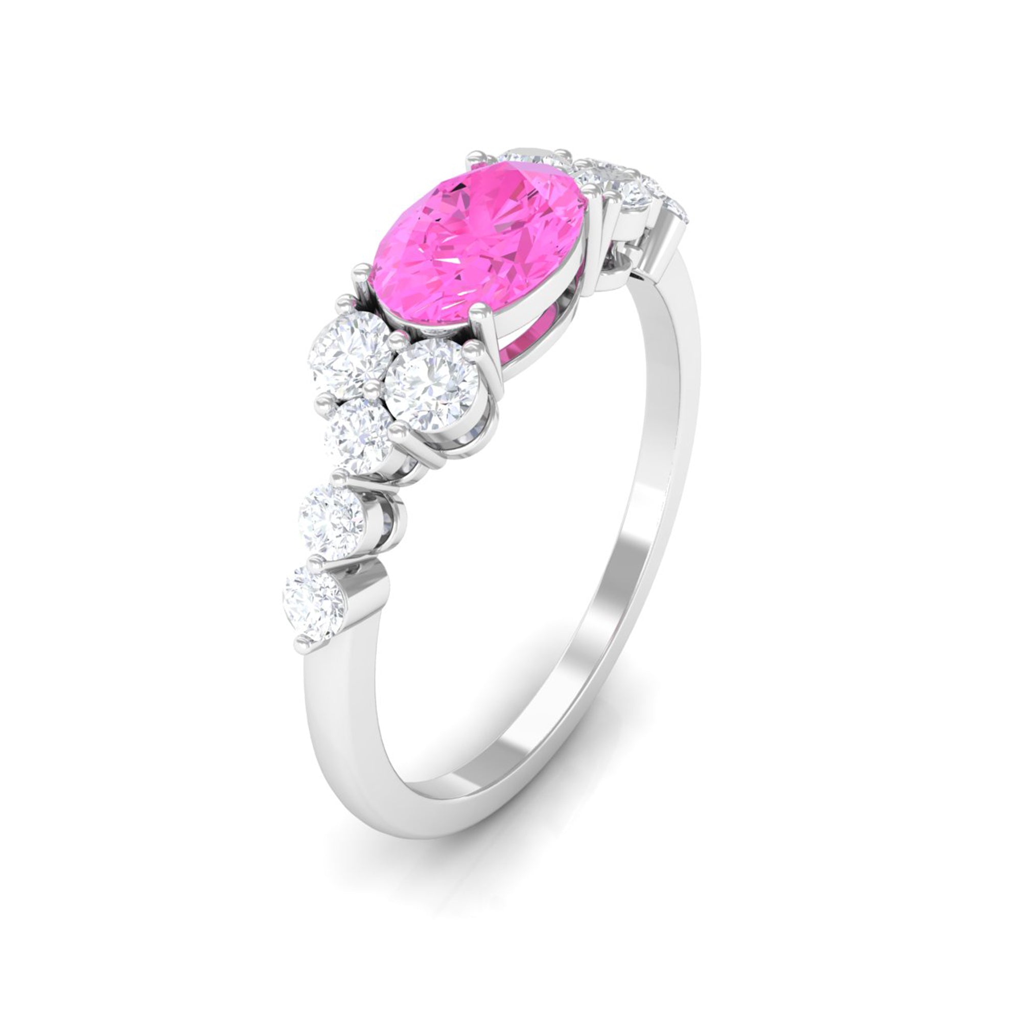 Solitaire Oval Pink Sapphire East West Ring with Diamond Pink Sapphire - ( AAA ) - Quality - Rosec Jewels