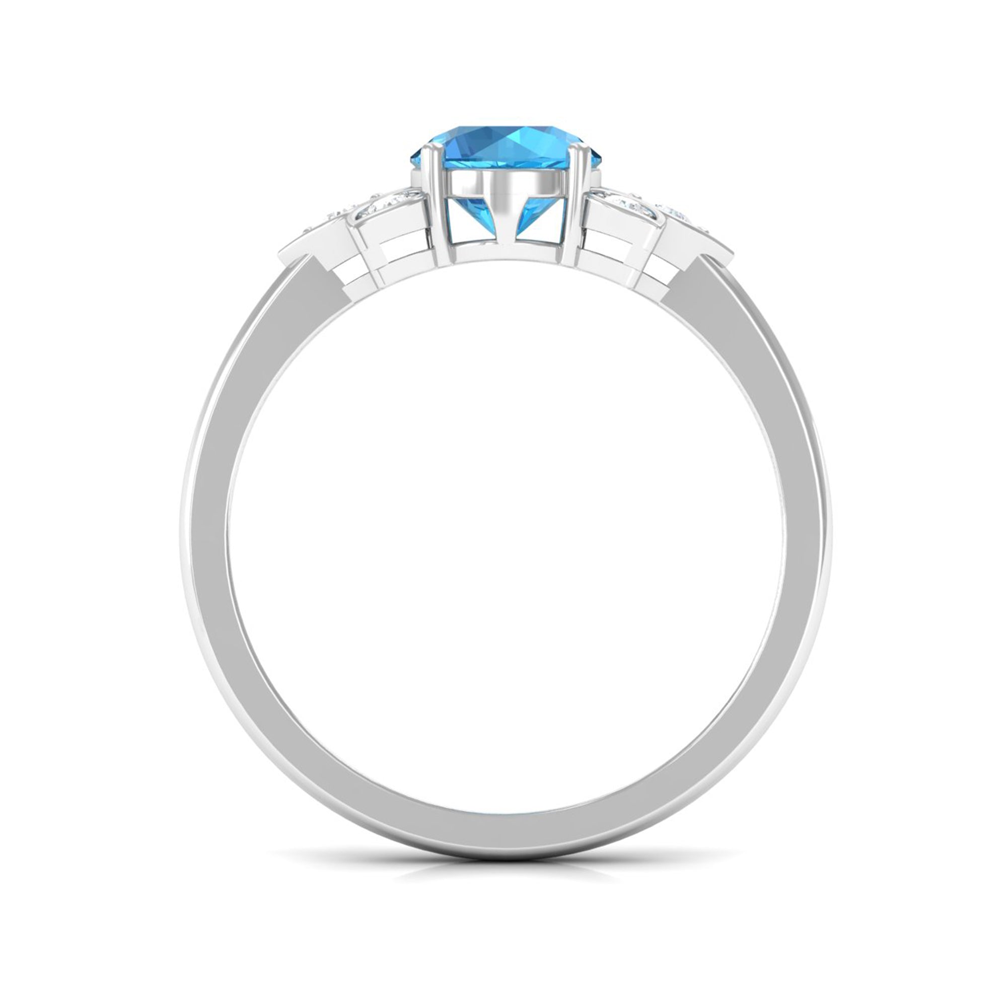 Swiss Blue Topaz Solitaire Flower Ring with Diamond Swiss Blue Topaz - ( AAA ) - Quality - Rosec Jewels