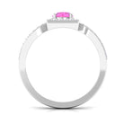 Round Pink Sapphire and Diamond Halo Ring in Split Shank Pink Sapphire - ( AAA ) - Quality - Rosec Jewels