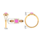 Round Pink Sapphire and Diamond Halo Ring in Split Shank Pink Sapphire - ( AAA ) - Quality - Rosec Jewels