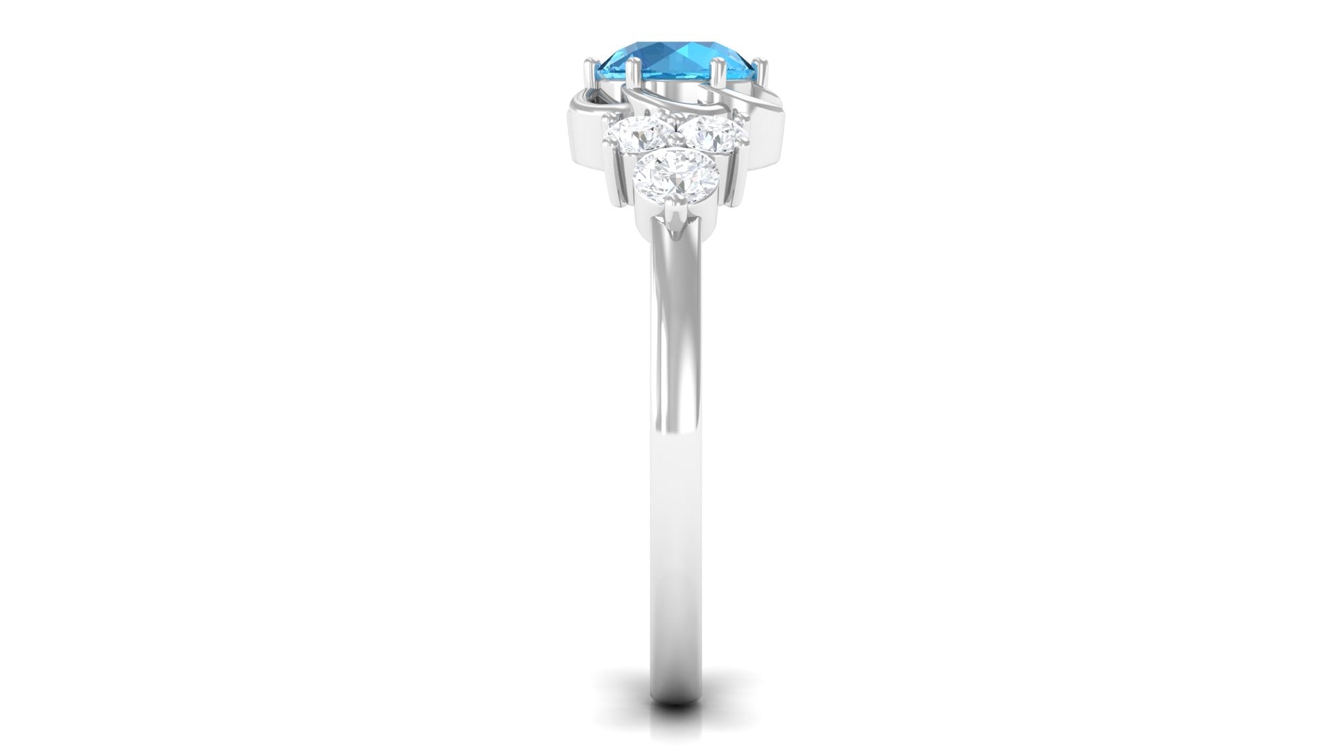 Round Shape Swiss Blue Topaz Floral Engagement Ring with Diamond Trio Swiss Blue Topaz - ( AAA ) - Quality - Rosec Jewels