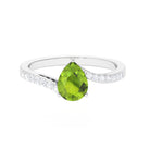 1.25 CT Pear Peridot Solitaire Bypass Ring with Diamond Peridot - ( AAA ) - Quality - Rosec Jewels