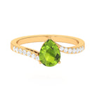 1.25 CT Pear Peridot Solitaire Bypass Ring with Diamond Peridot - ( AAA ) - Quality - Rosec Jewels