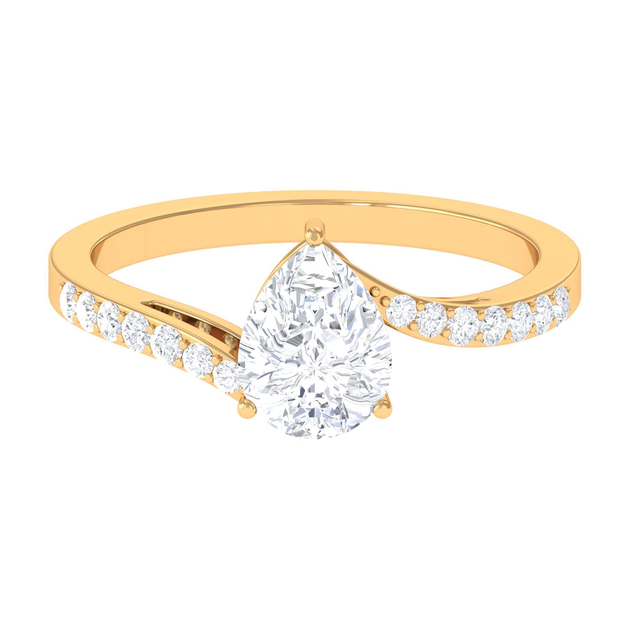 Pear Shape Moissanite Solitaire Bypass Engagement Ring Moissanite - ( D-VS1 ) - Color and Clarity - Rosec Jewels