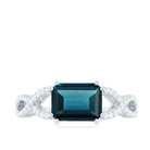 Octagon London Blue Topaz East-West Crossover Ring with Diamond London Blue Topaz - ( AAA ) - Quality - Rosec Jewels