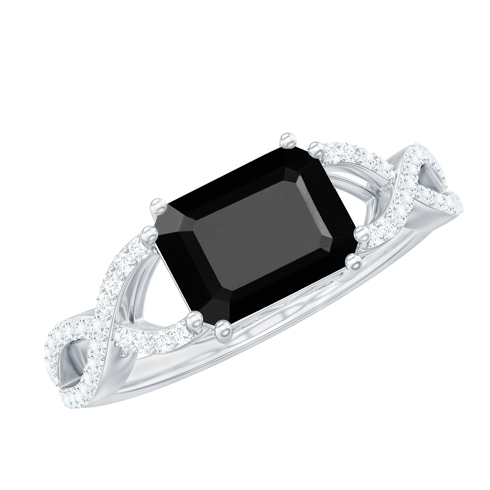 Octagon Created Black Diamond East-West Crossover Ring with Diamond Lab Created Black Diamond - ( AAAA ) - Quality - Rosec Jewels