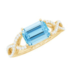 Emerald Cut Aquamarine East West Crossover Ring with Diamond Aquamarine - ( AAA ) - Quality - Rosec Jewels