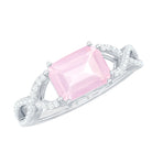 Emerald Cut Rose Quartz East West Crossover Ring with Diamond Rose Quartz - ( AAA ) - Quality - Rosec Jewels