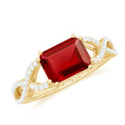 Emerald Cut Created Ruby East-West Crossover Ring with Diamond Lab Created Ruby - ( AAAA ) - Quality - Rosec Jewels