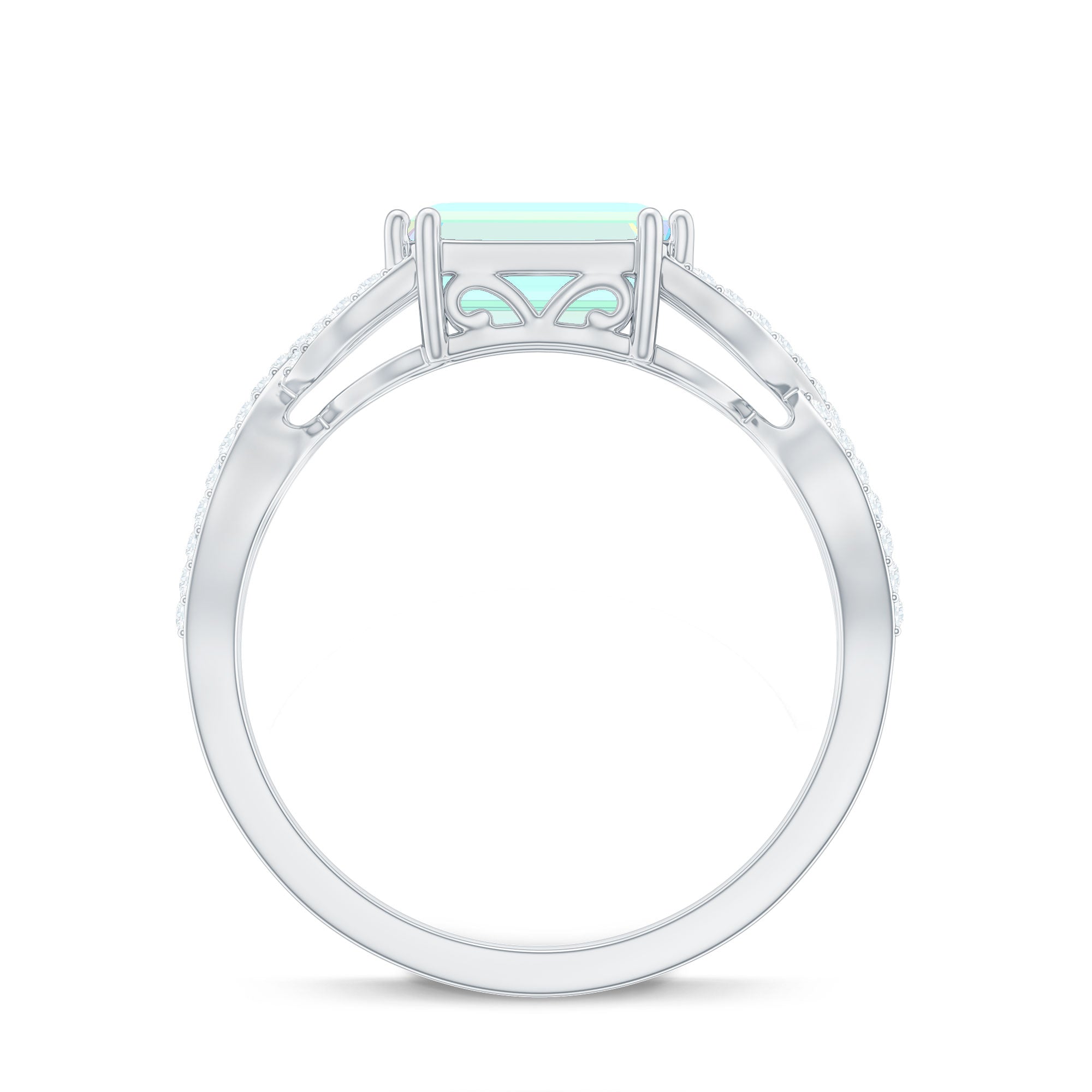 Octagon Ethiopian Opal East West Crossover Ring with Diamond Ethiopian Opal - ( AAA ) - Quality - Rosec Jewels