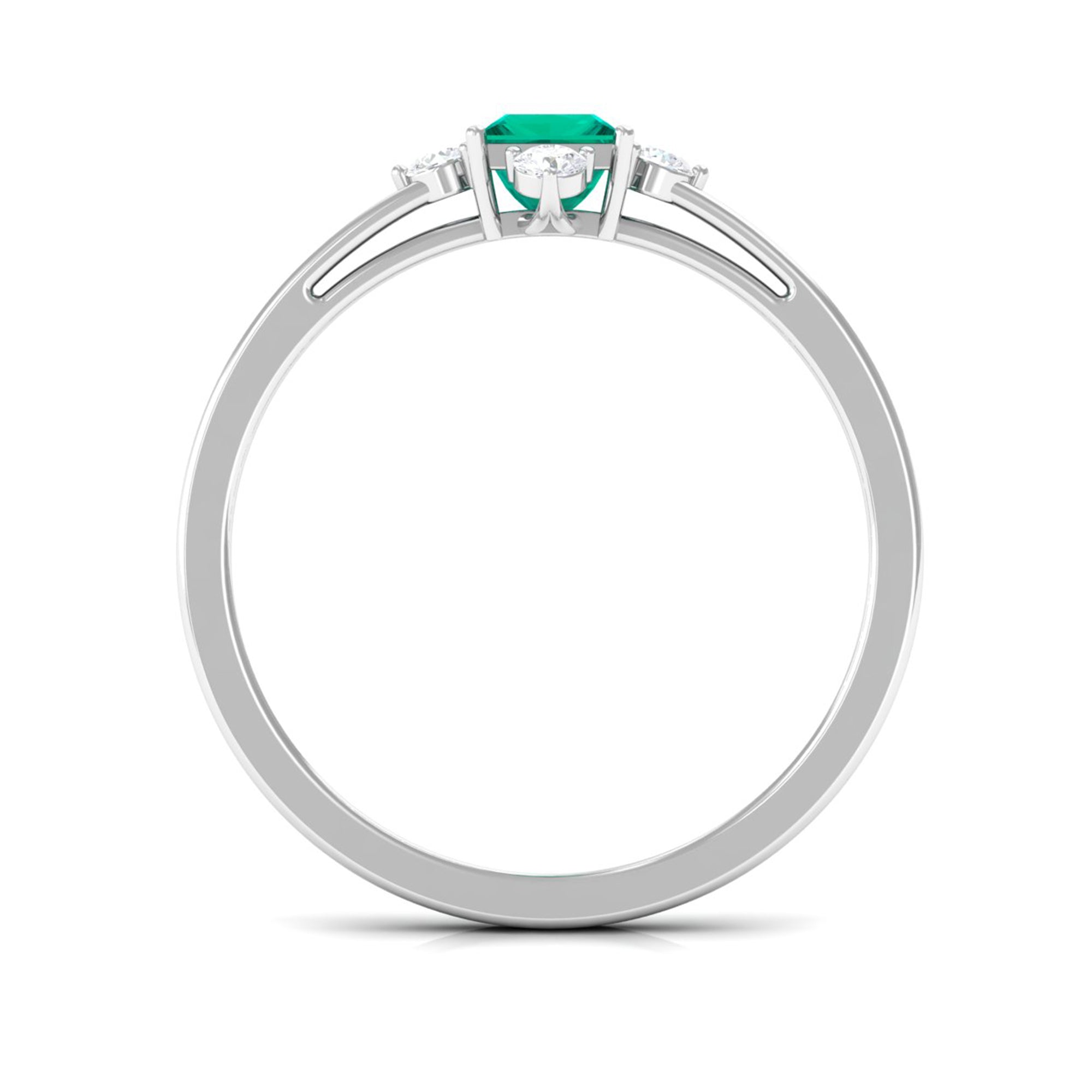 1/2 CT Princess Cut Emerald Minimal Ring with Diamond Emerald - ( AAA ) - Quality - Rosec Jewels