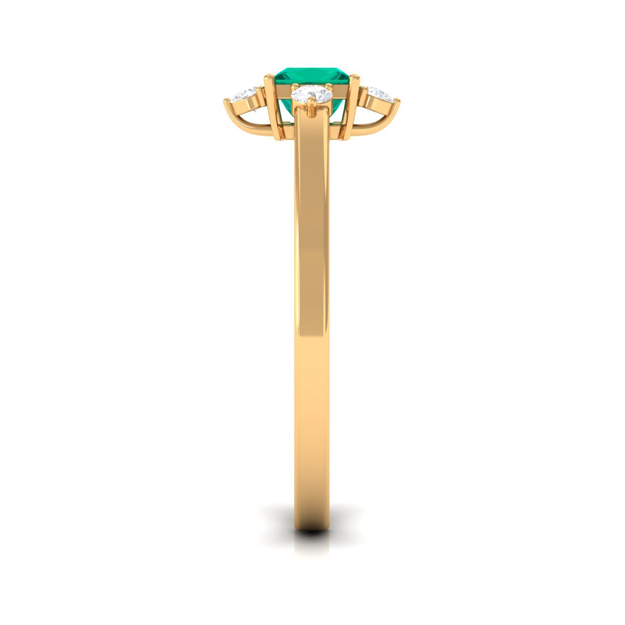 1/2 CT Princess Cut Emerald Minimal Ring with Diamond Emerald - ( AAA ) - Quality - Rosec Jewels