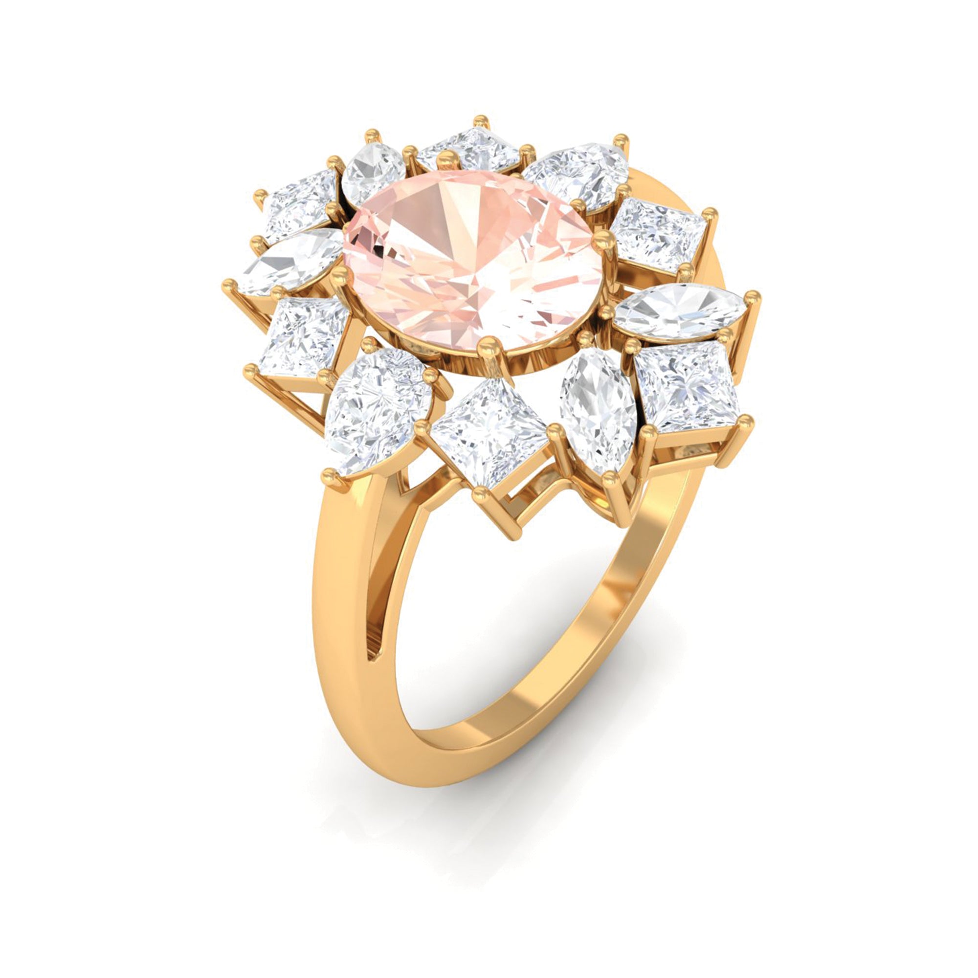 2.25 Carat Morganite and Moissanite Cocktail Ring Morganite - ( AAA ) - Quality - Rosec Jewels