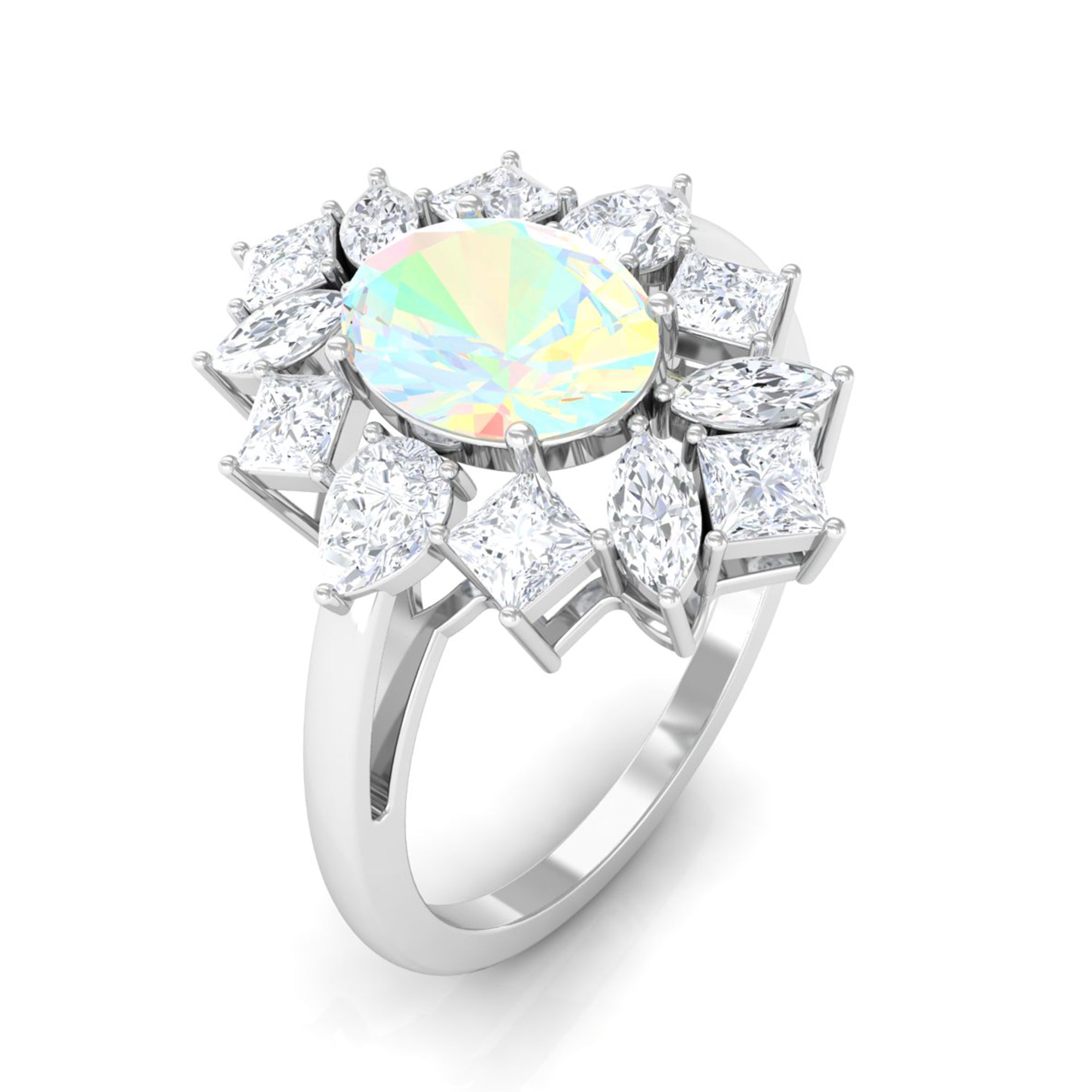 2.50 CT Oval Ethiopian Opal Cocktail Engagement Ring with Moissanite Ethiopian Opal - ( AAA ) - Quality - Rosec Jewels